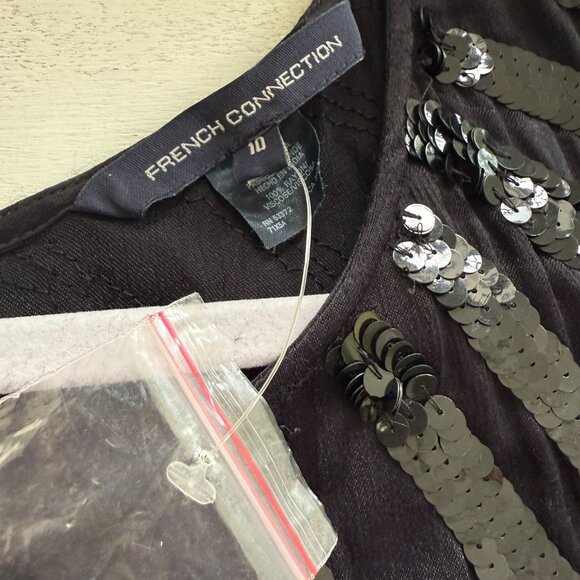 French Connection Black Sequin Stripe Shift Dress-Size 10 - Picture 3 of 10